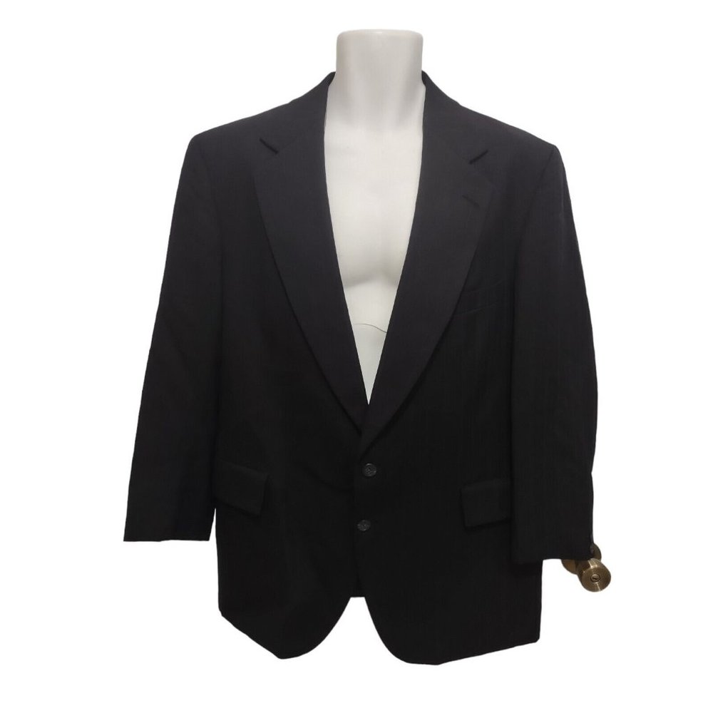 Vintage Embassy Square 100% Wool Pin Striped Black Suit Jacket Blazer 44R